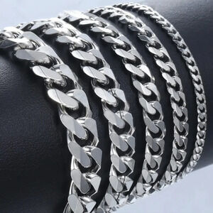 Stainless Steel Cuban curb chain link bracelet, 8.26" long, 5mm 7mm 9mm 11mm